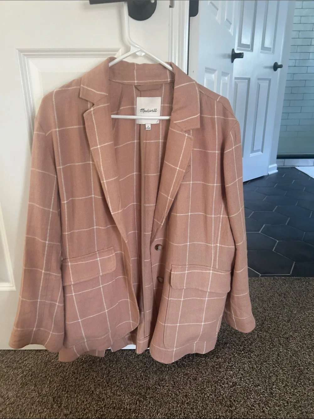 Madewell Dusty Pink Windowpane Blazer